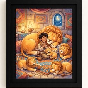 Hand Crafted Vibrant Lion Family Art Print